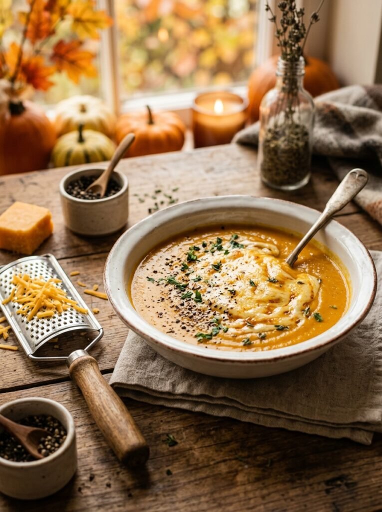 6. Cheesy Pumpkin Soup Delight