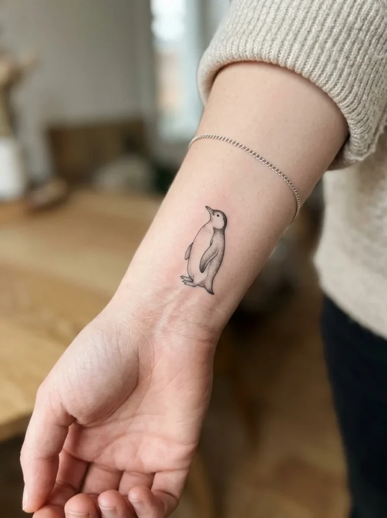 6. Tiny Penguin Wrist Tattoo