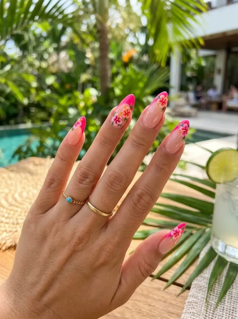 6: Tropical Hibiscus French Tips