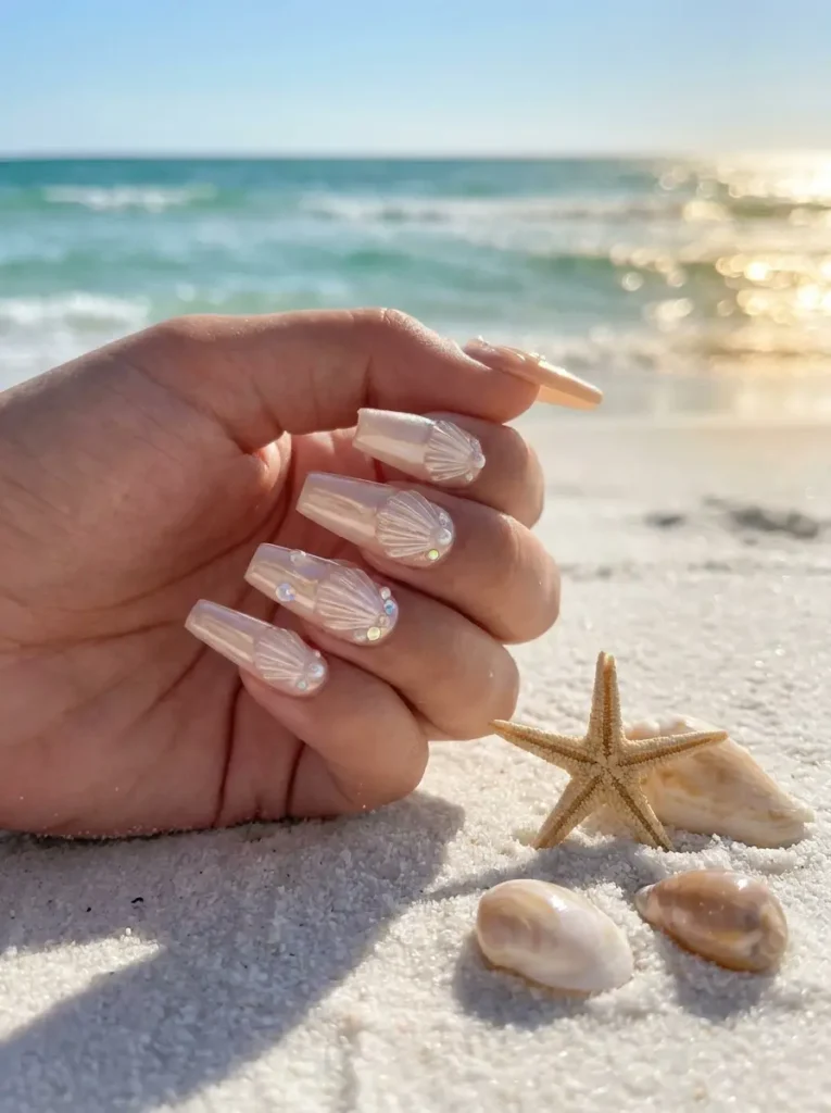 7. Beach Shell Inspired Nails