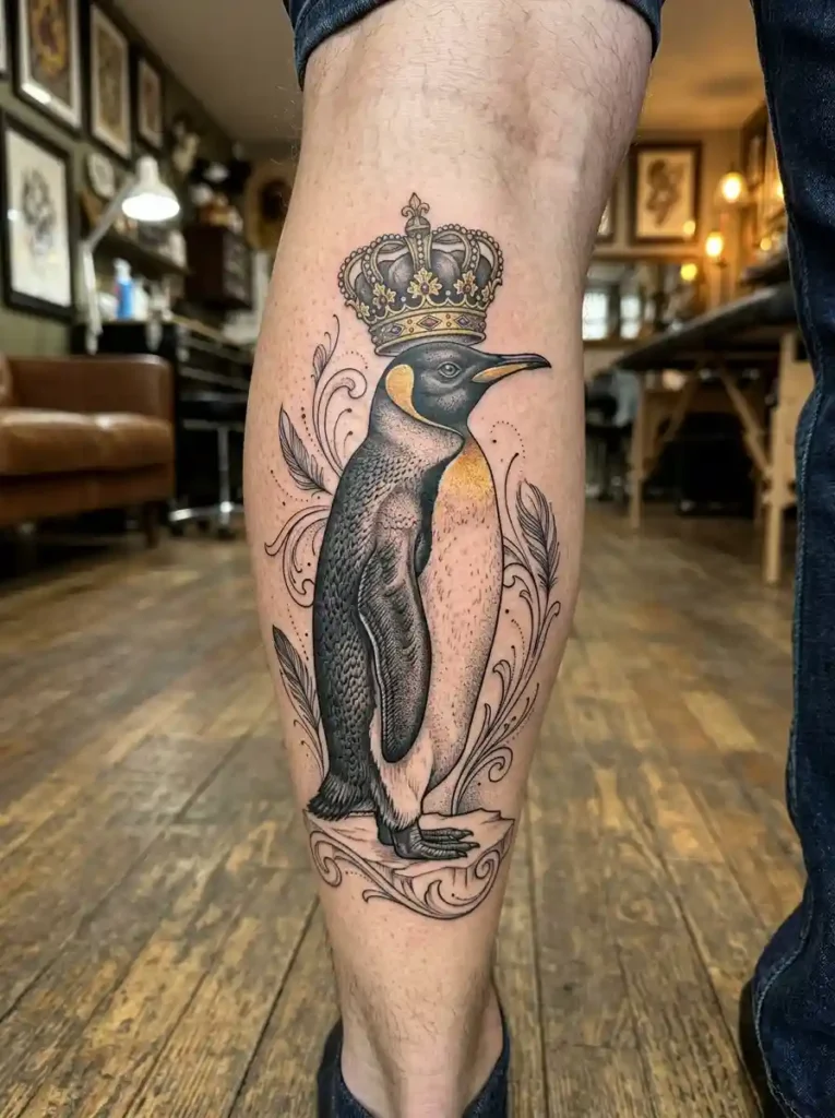 7. Crowned King Penguin Tattoo