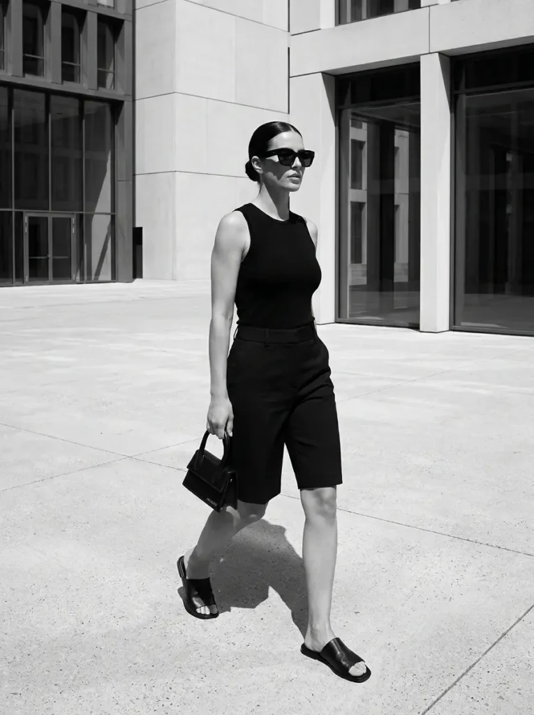 8. Monochrome Black Bermuda Minimalist Outfit