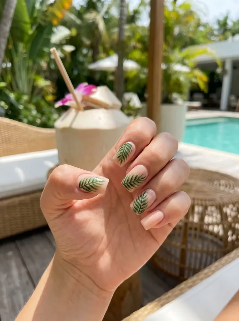 8. Palm Leaf Tropical Nails