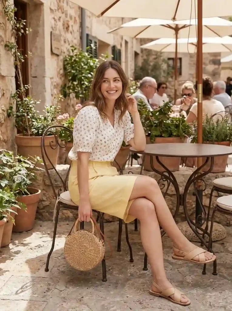 9. Summer Brunch Bermuda Shorts with Sandals Look