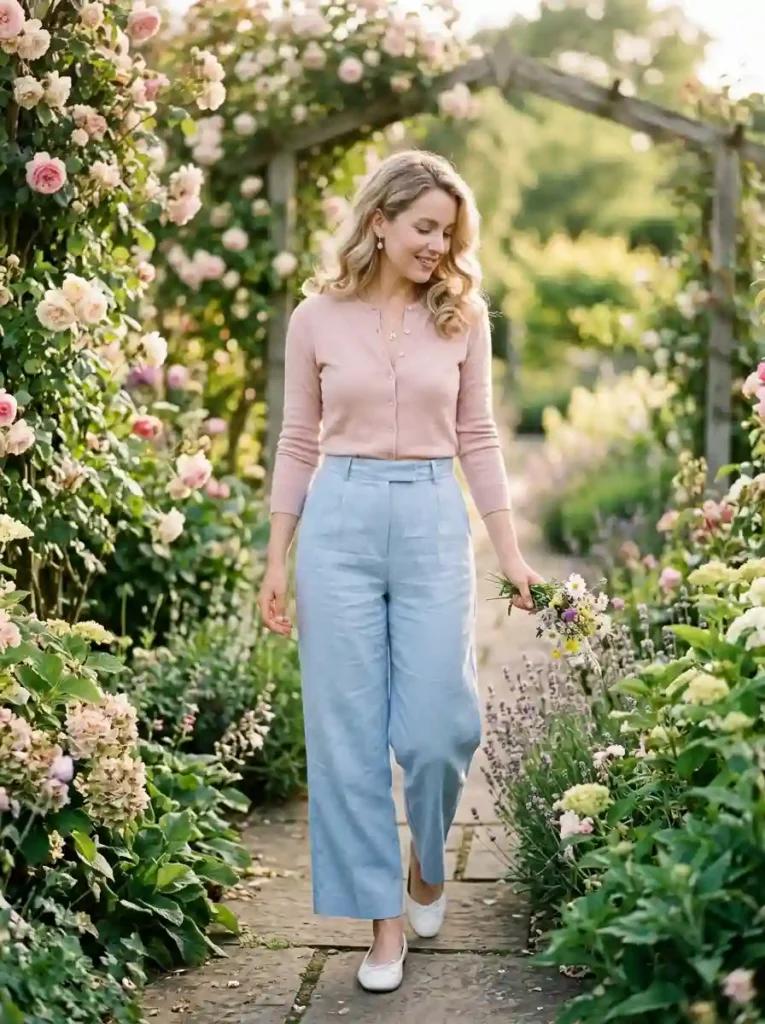 9. Feminine Soft Blue Pants Styling