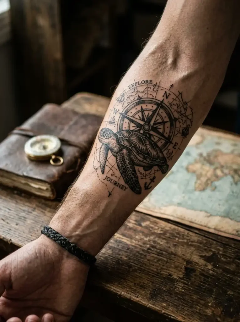 9: Compass Journey Turtle Tattoo