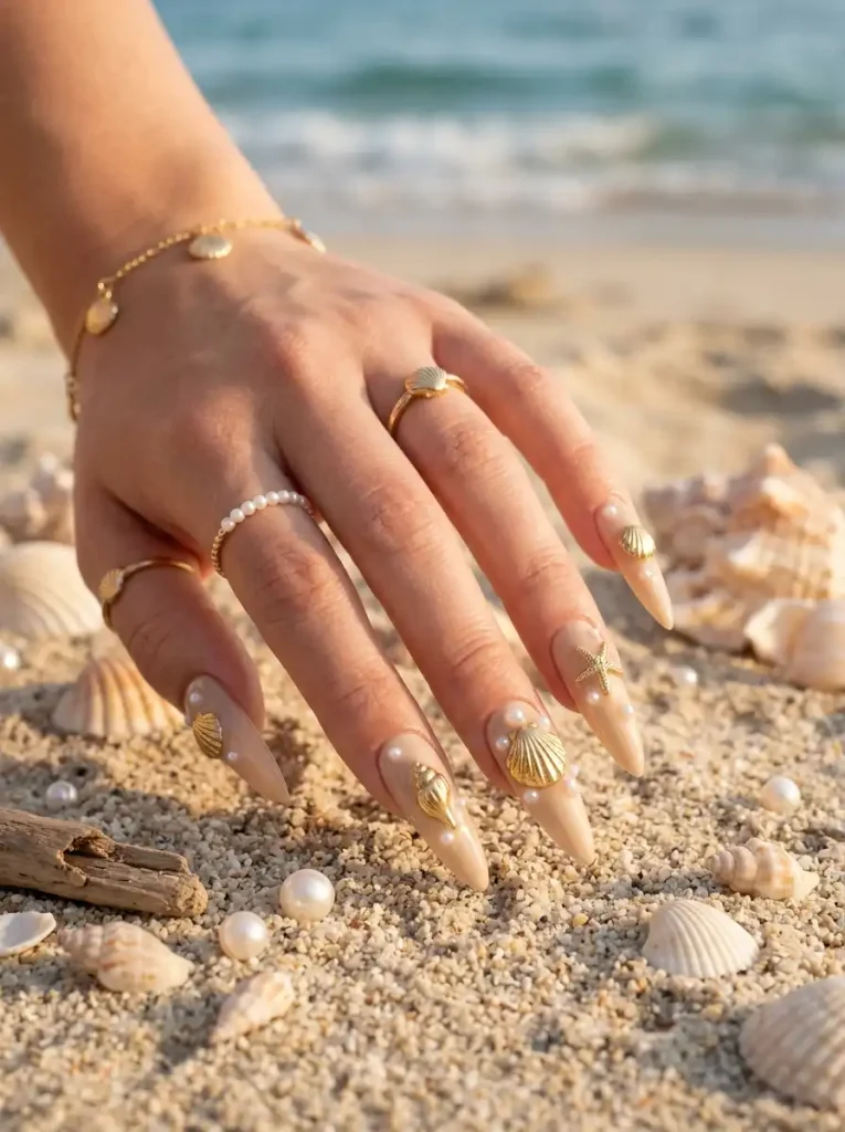 6: Golden Shell Beach Nails