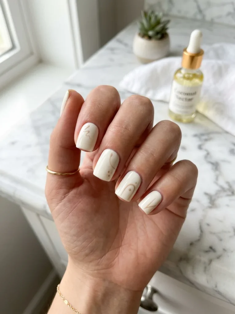 12: Coconut Cream Minimal Nails