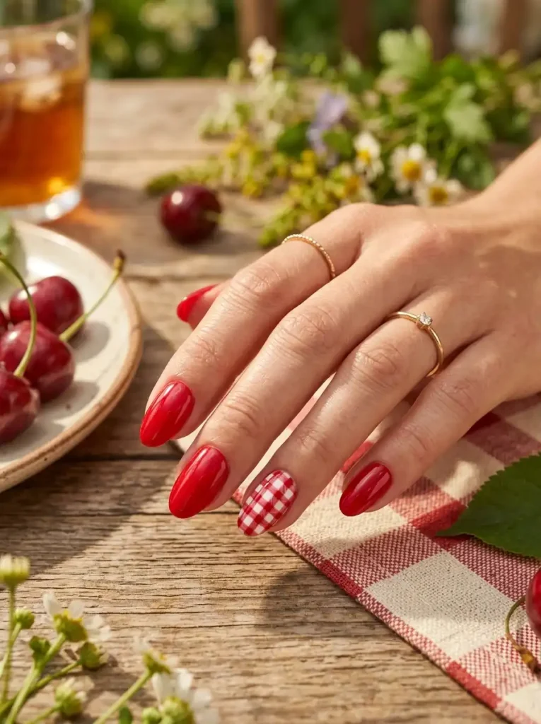 13: Cherry Red Picnic Nails