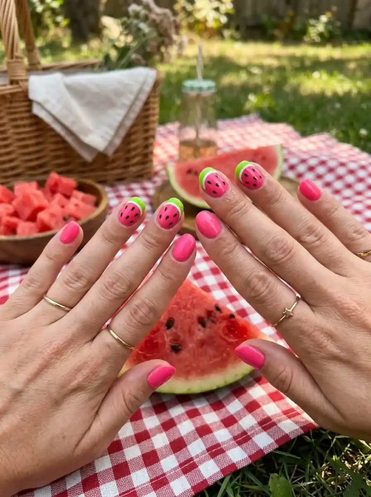 5: Watermelon Pop Accent Nails