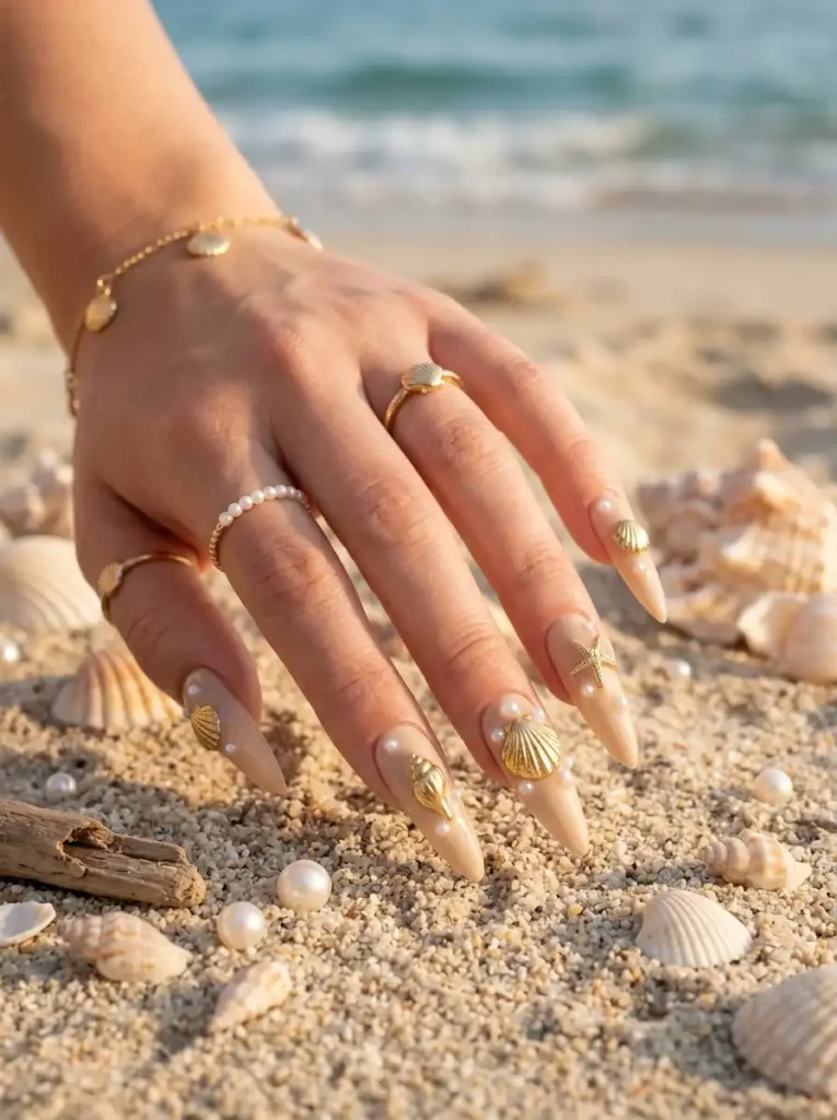 6: Golden Shell Beach Nails