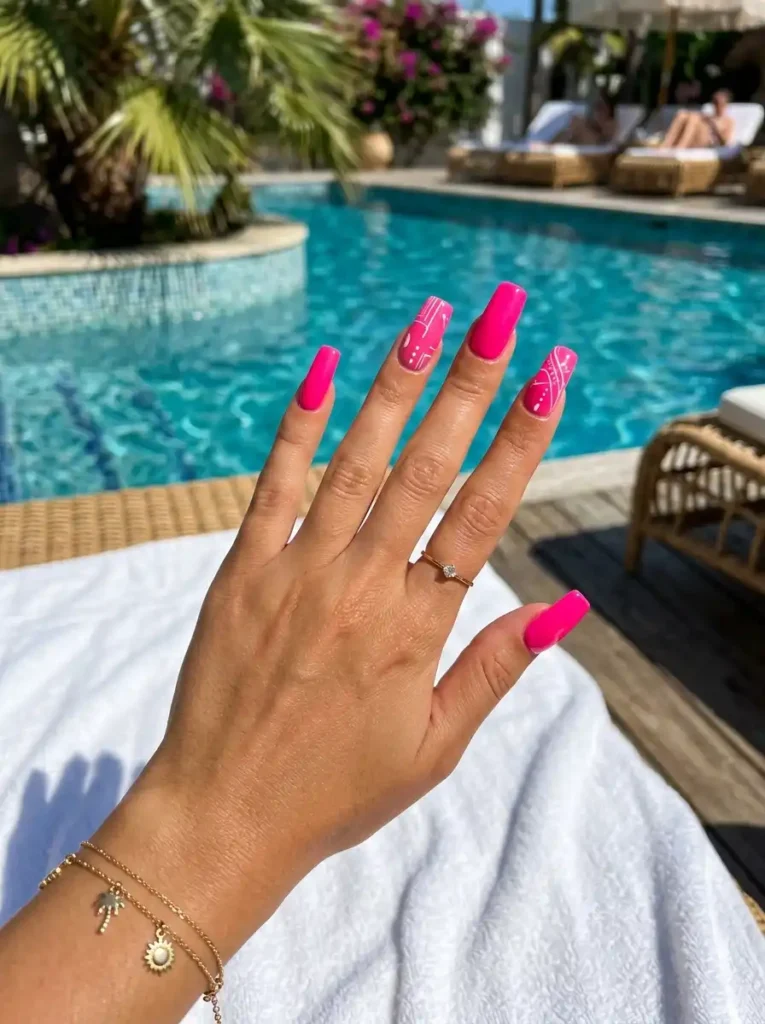8: Neon Pink Poolside Nails