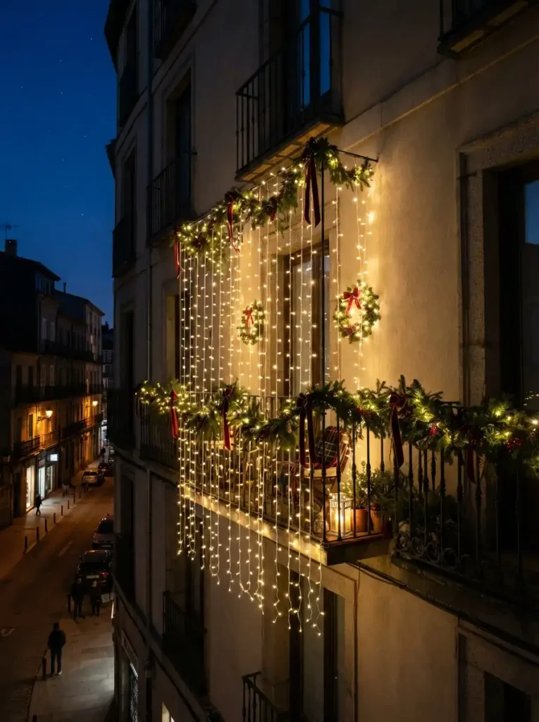 10. A Balcony Draped in Festive Light