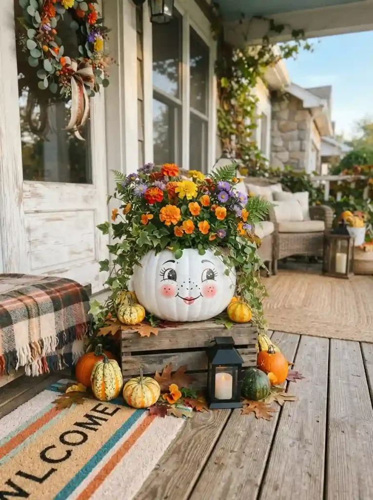 10. Painted Pumpkin Face Planter