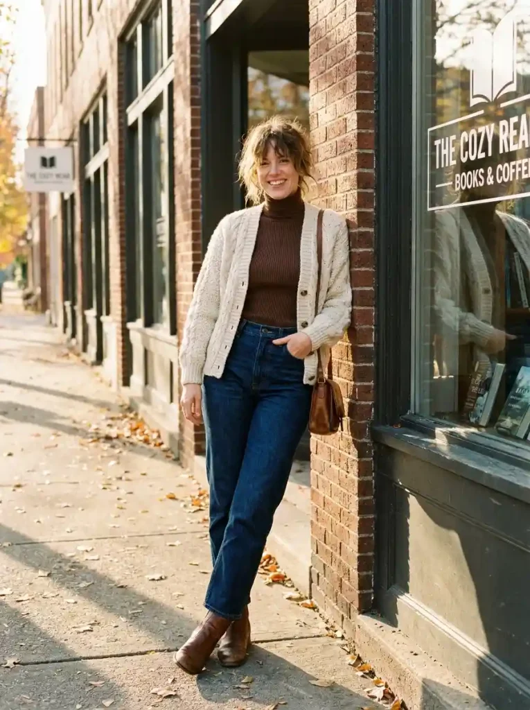 10. Turtleneck and Textured Cardigan Layering