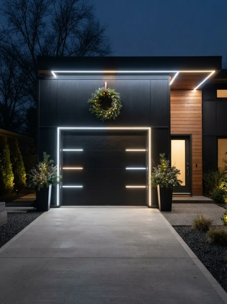 11. A Garage Door With Modern Holiday Lines