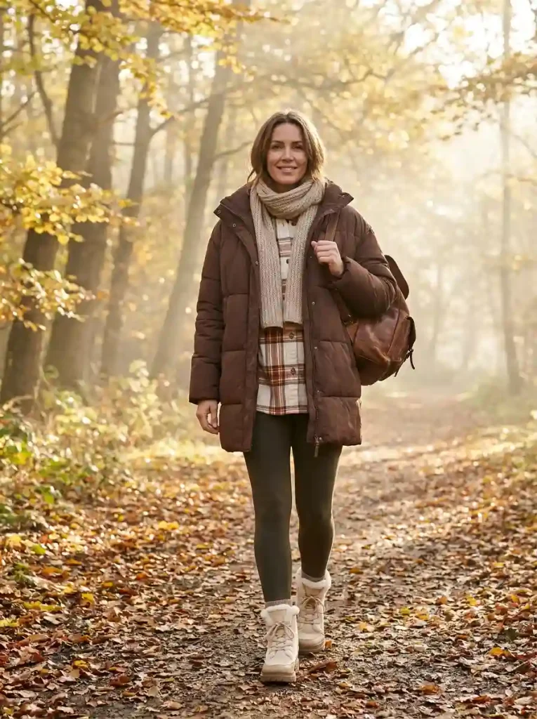 11. Earthy Flannel Beneath a Quilted Jacket