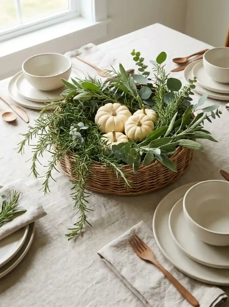 12. Greenery and Mini Pumpkin Nest