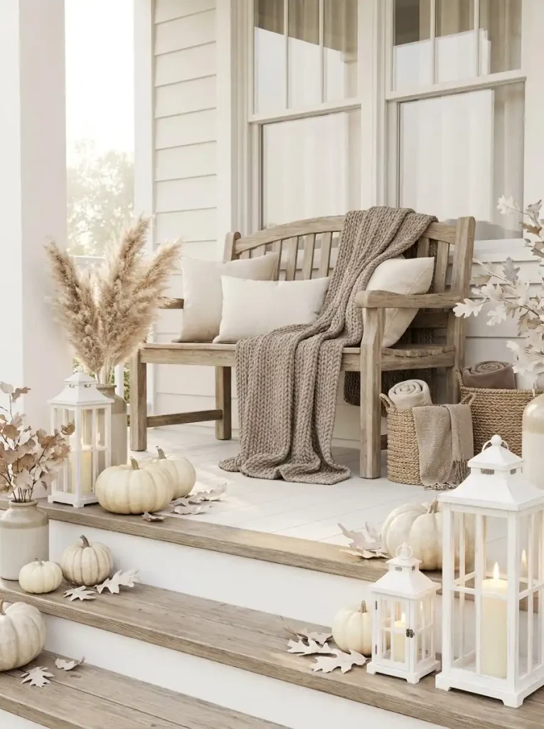12. Neutral-Toned Fall Lantern Decor