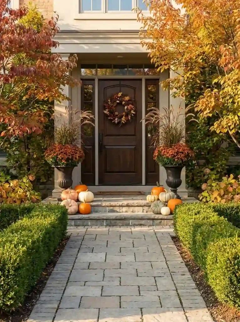 12. Pumpkin-Lined Front Entry Landscaping