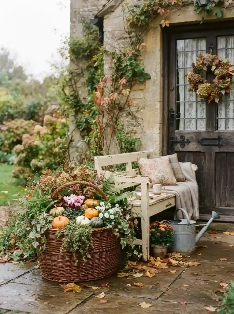 13. Cottage Pumpkin Basket Planter