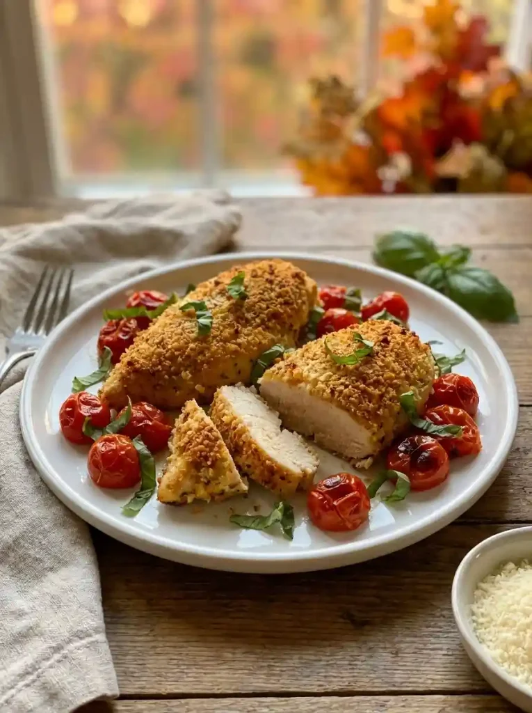 13. Parmesan Crusted Chicken with Roasted Tomatoes