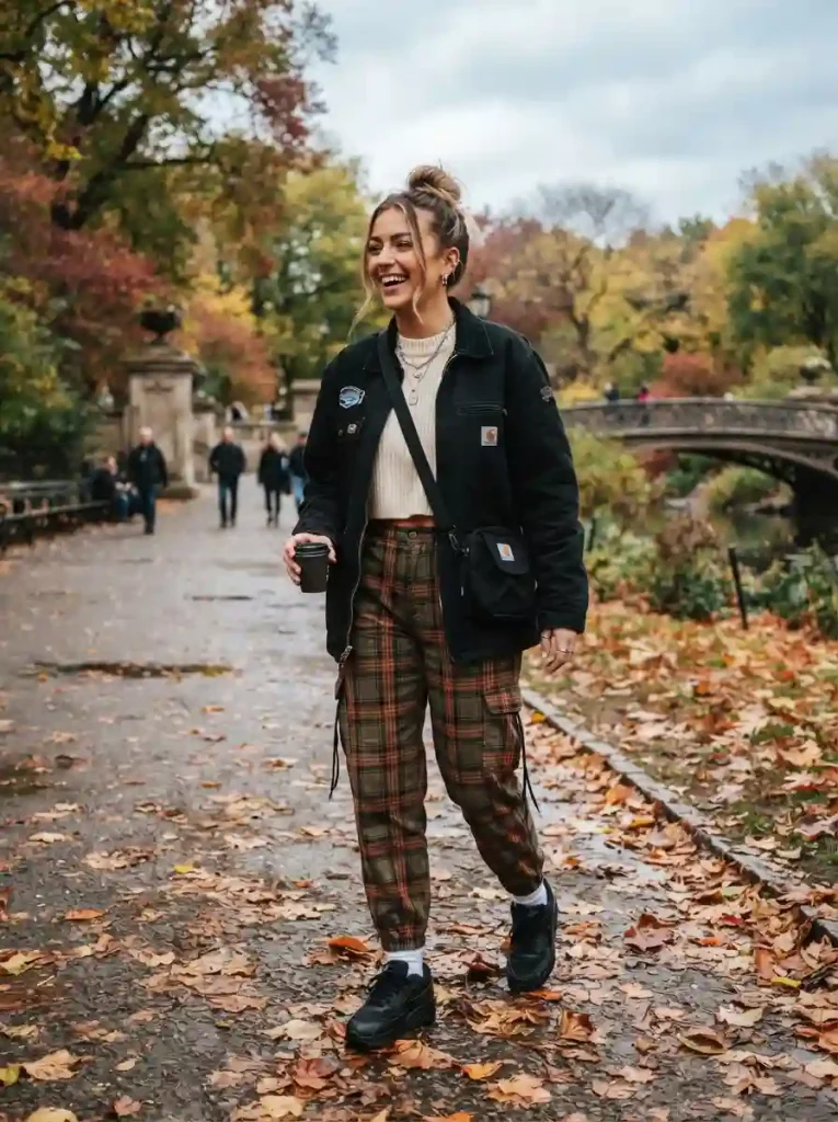 13. Plaid Cargo Pants With a Cropped Knit