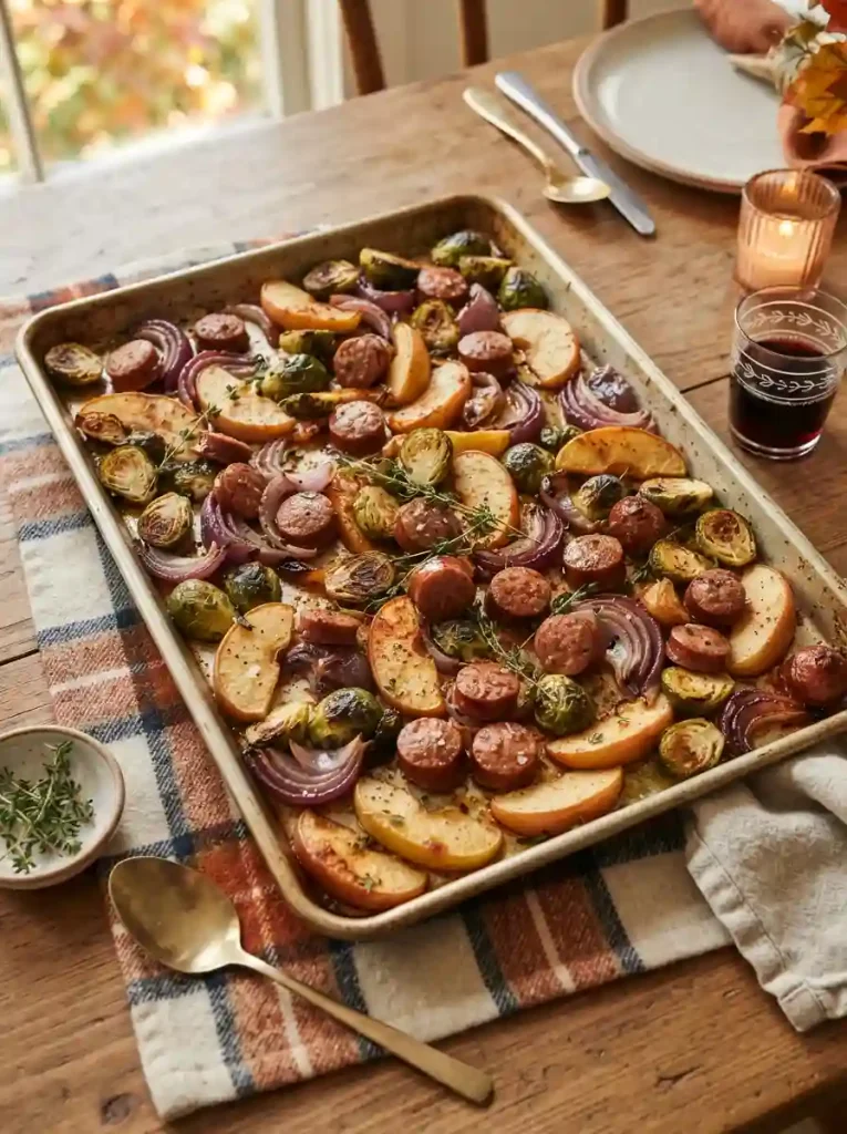 13. Smoky Sausage with Apples and Brussels Sprouts