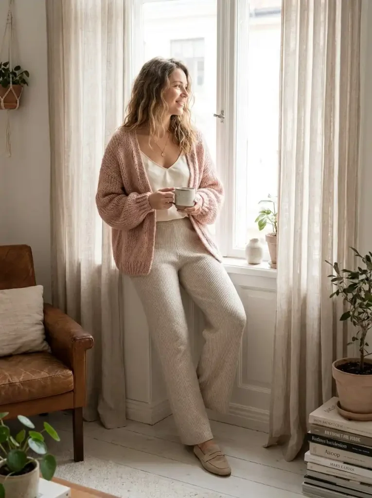 13. Soft Cardigan with Wide-Leg Knit Pants