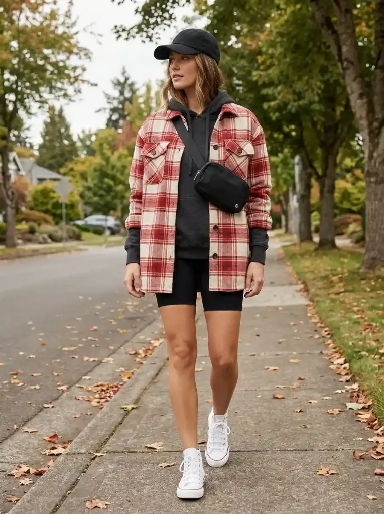 13. Sporty Oversized Plaid with a Cozy Hoodie