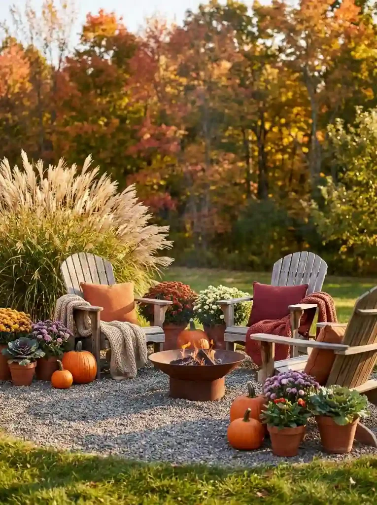 14. Gravel Patio With Cozy Autumn Seating