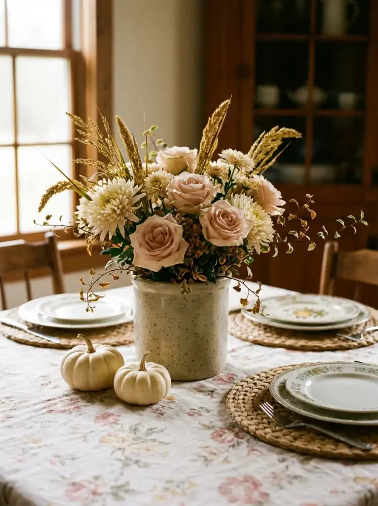 15. Cottage Pumpkin Floral Crock