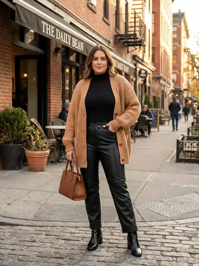 15. Elevated Casual Cardigan with Leather Accents