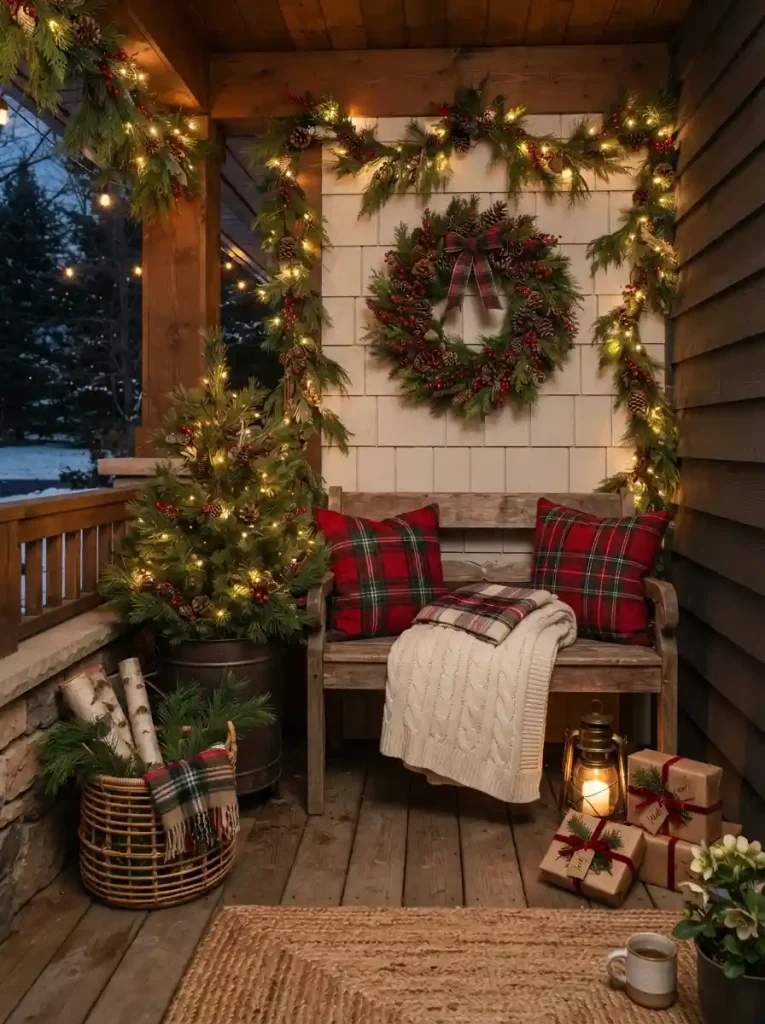 15. Plaid and Pine Cozy Corner