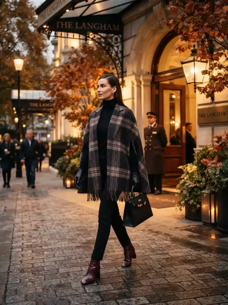 16. Elevated Plaid Cape and Turtleneck