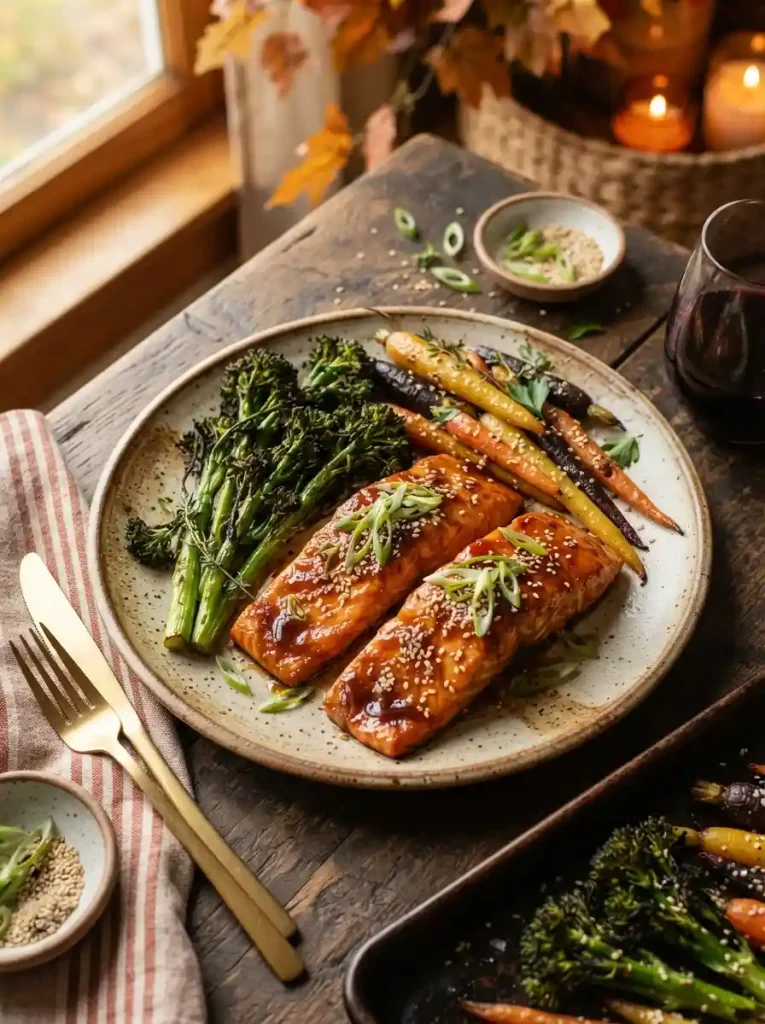 16. Miso Glazed Salmon with Roasted Carrots
