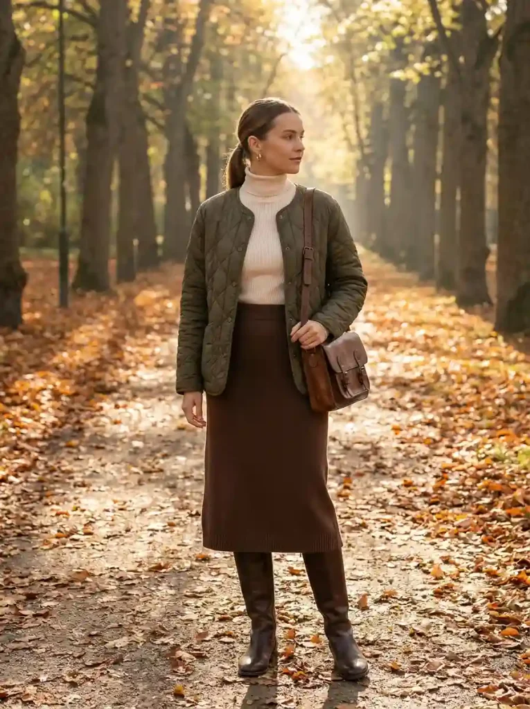 16. Quilted Jacket & Knit Skirt