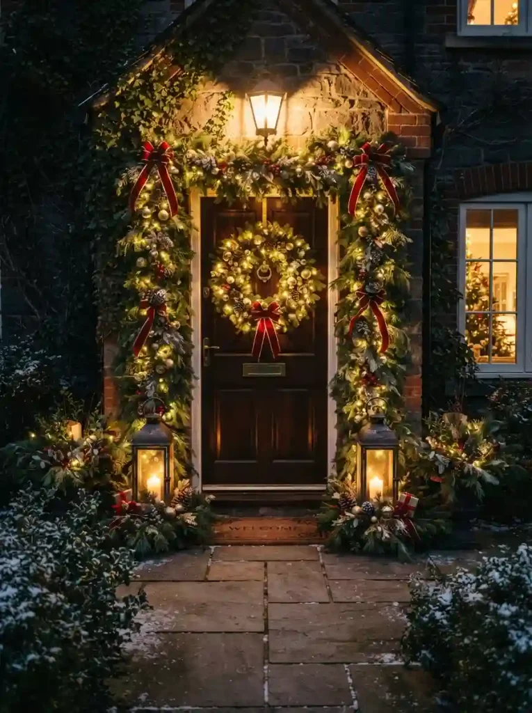 17. A Doorway Wrapped in Christmas Greenery