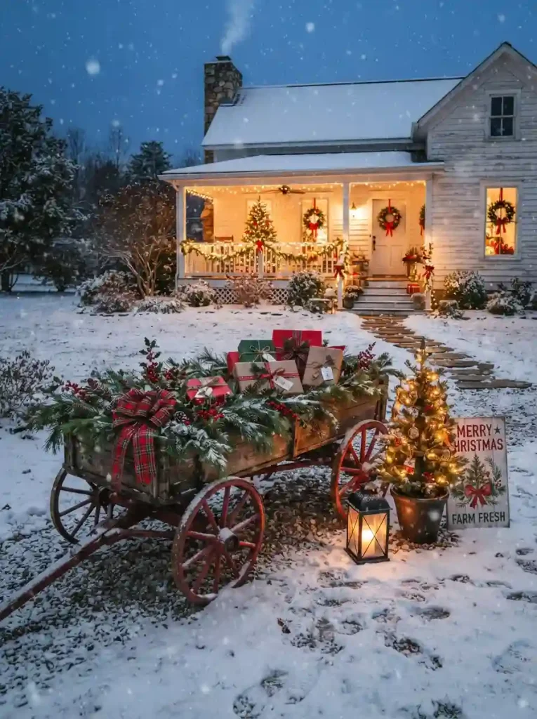 17. Farmhouse Christmas Wagon Display