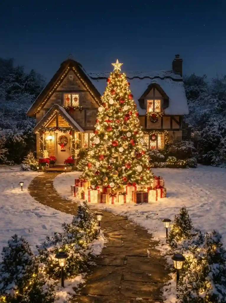 2. A Magical Outdoor Christmas Tree