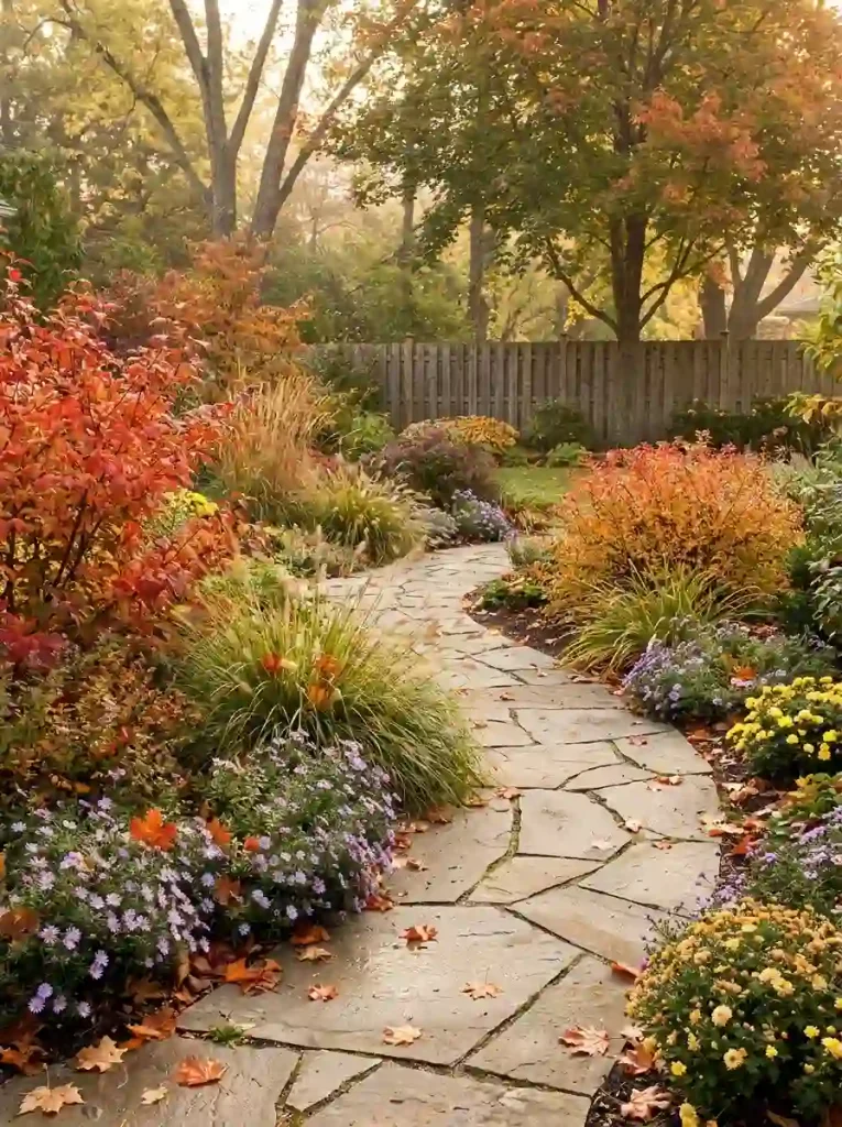 2. Curved Stone Path Through Autumn Foliage