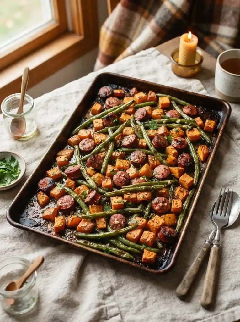 2. Garlic Butter Sausage and Sweet Potatoes
