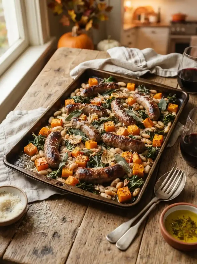 20. Sausage, Pumpkin and White Bean Bake