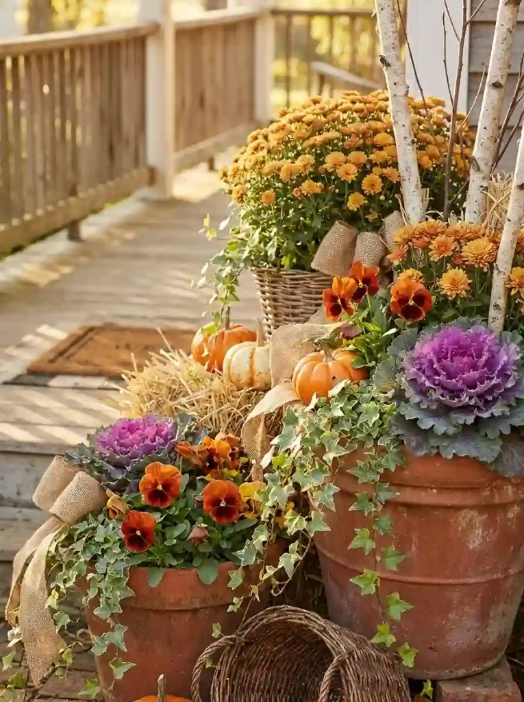 3. Rustic Fall Container Garden by the Porch