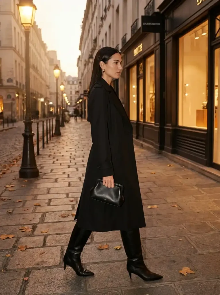 3. The Sleek All-Black Minimalist Trench