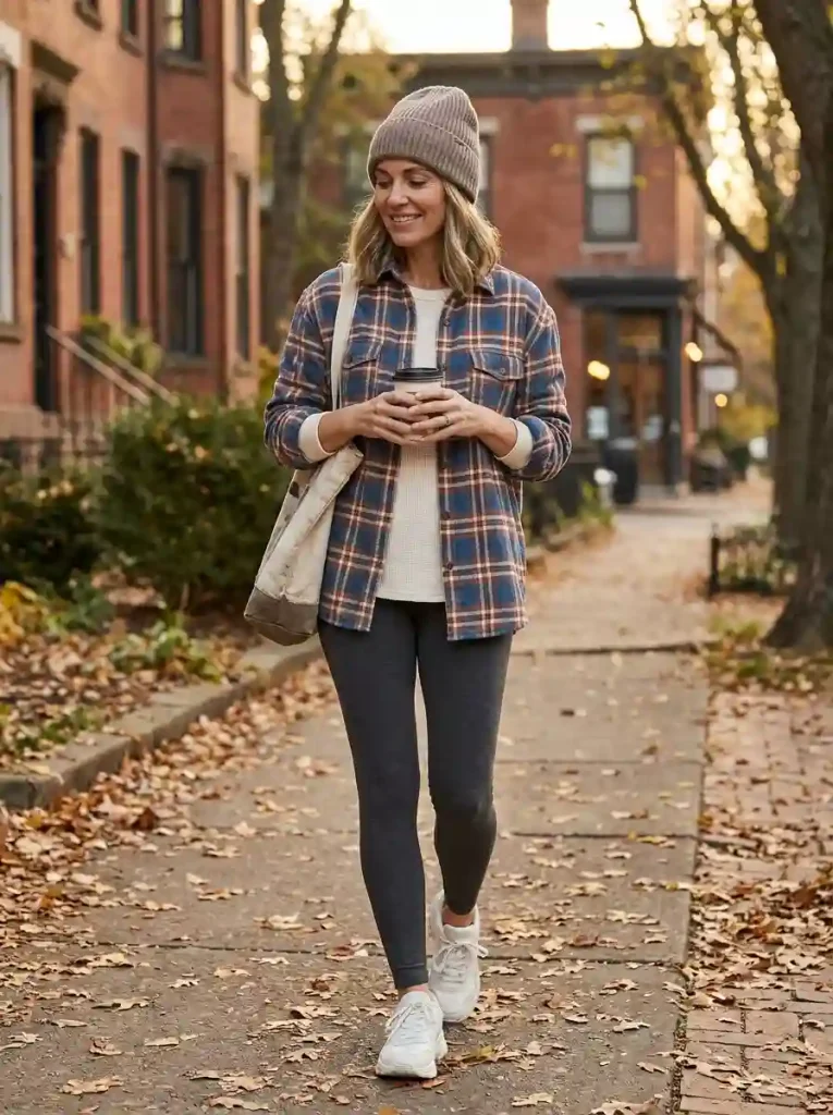 4. Cozy Leggings and Weekend Flannel Layers