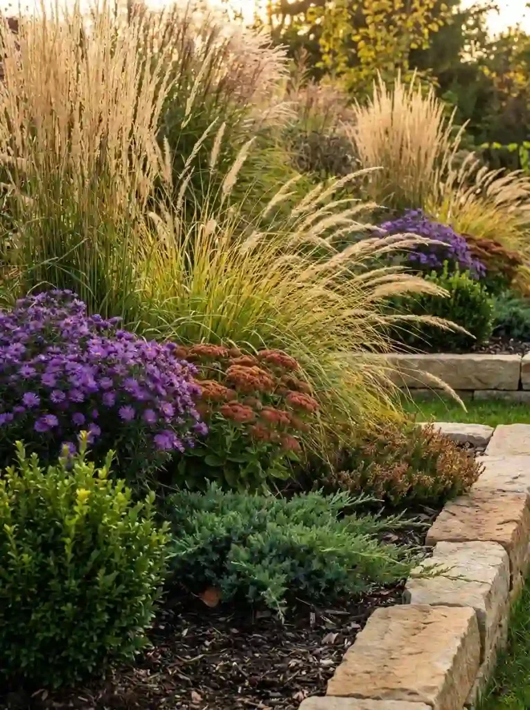 4. Golden Ornamental Grass Garden Border
