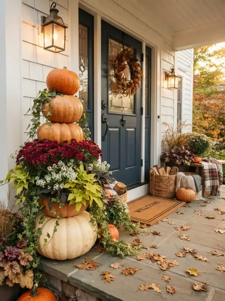 4. Stacked Pumpkin Flower Tower