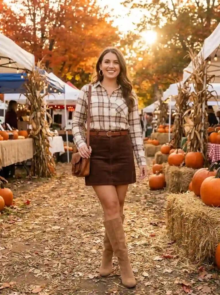 5. Corduroy Mini Skirt with Vintage Plaid Charm