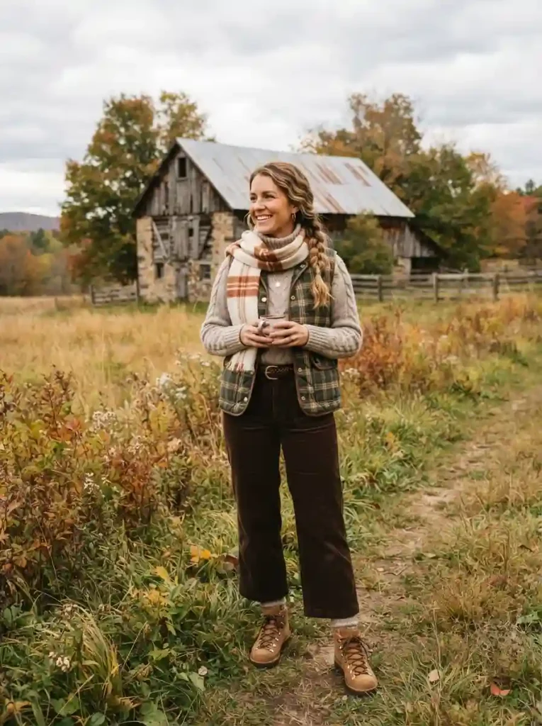 5. Countryside Plaid Vest Layers